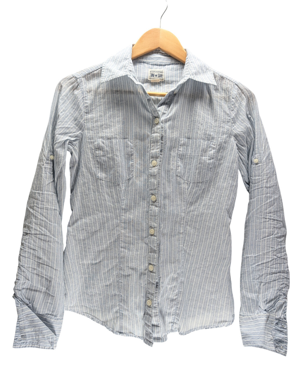 Converse One Star Blue White Striped Button Up Long Sleeve